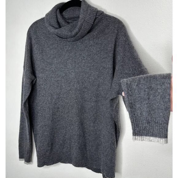 Three Dots 100% Cashmere Carbon Gray Boxy Turtle Neck Long Sleeve Sweater Small - Picture 1 of 10